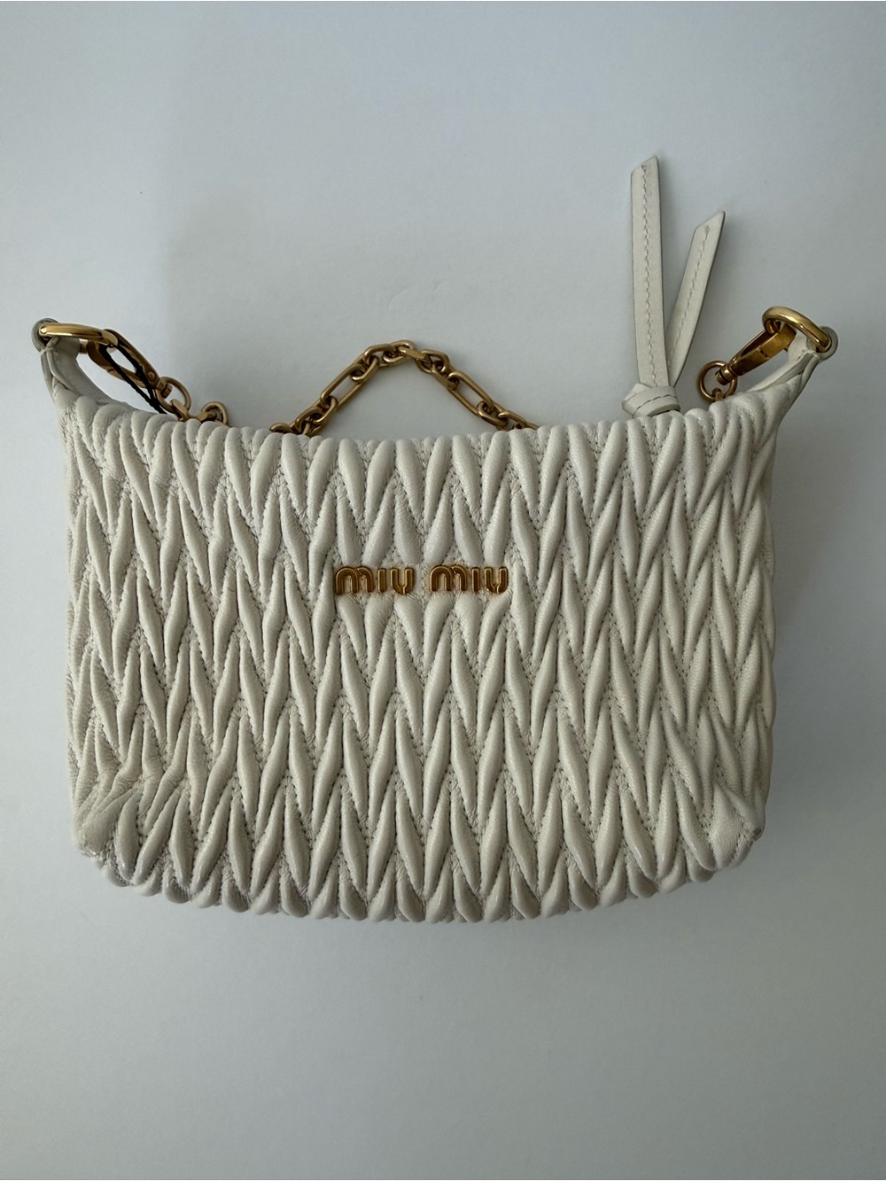 Miu Miu Off White Matelassé Mini Shoulder Bag with Gold Chain